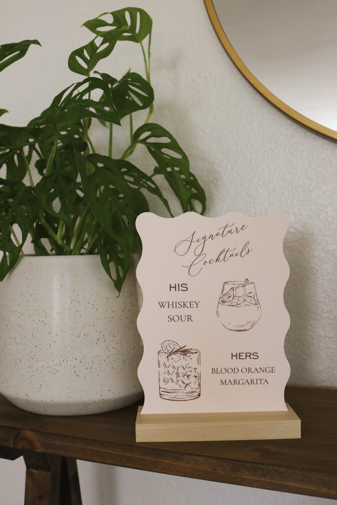 Custom acrylic bar menu sign for weddings and events