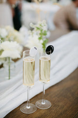 Laser cut acrylic drink tag with names for wedding reception cocktails