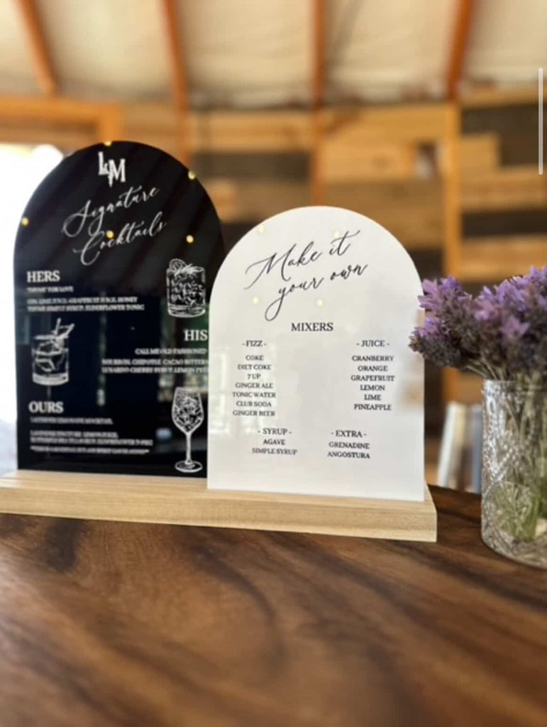 Baby shower acrylic bar menu