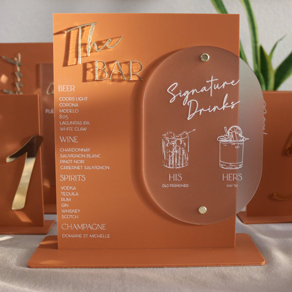 Acrylic wedding bar menu