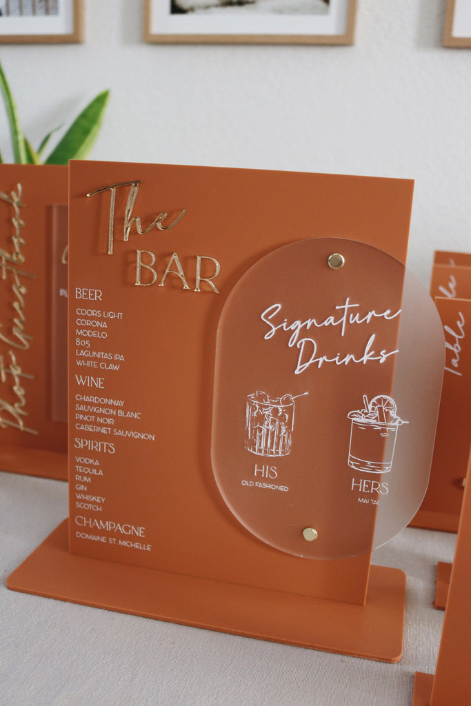 Acrylic wedding bar menu