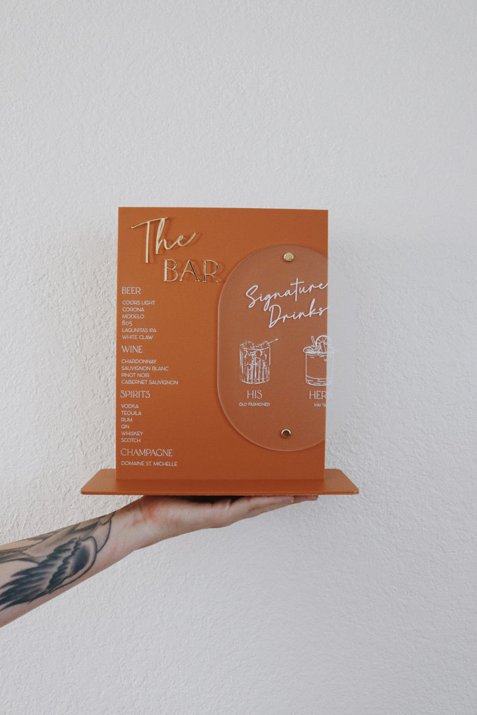 Signature drinks bar menu wedding acrylic
