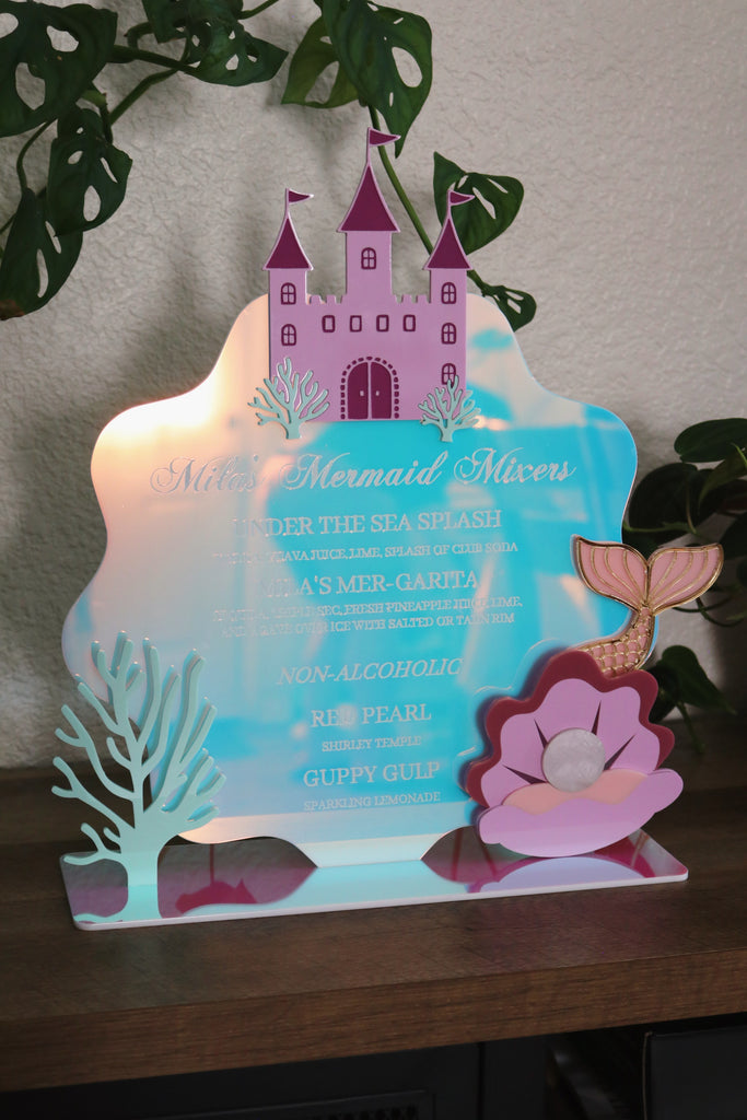 Baby shower acrylic bar menu