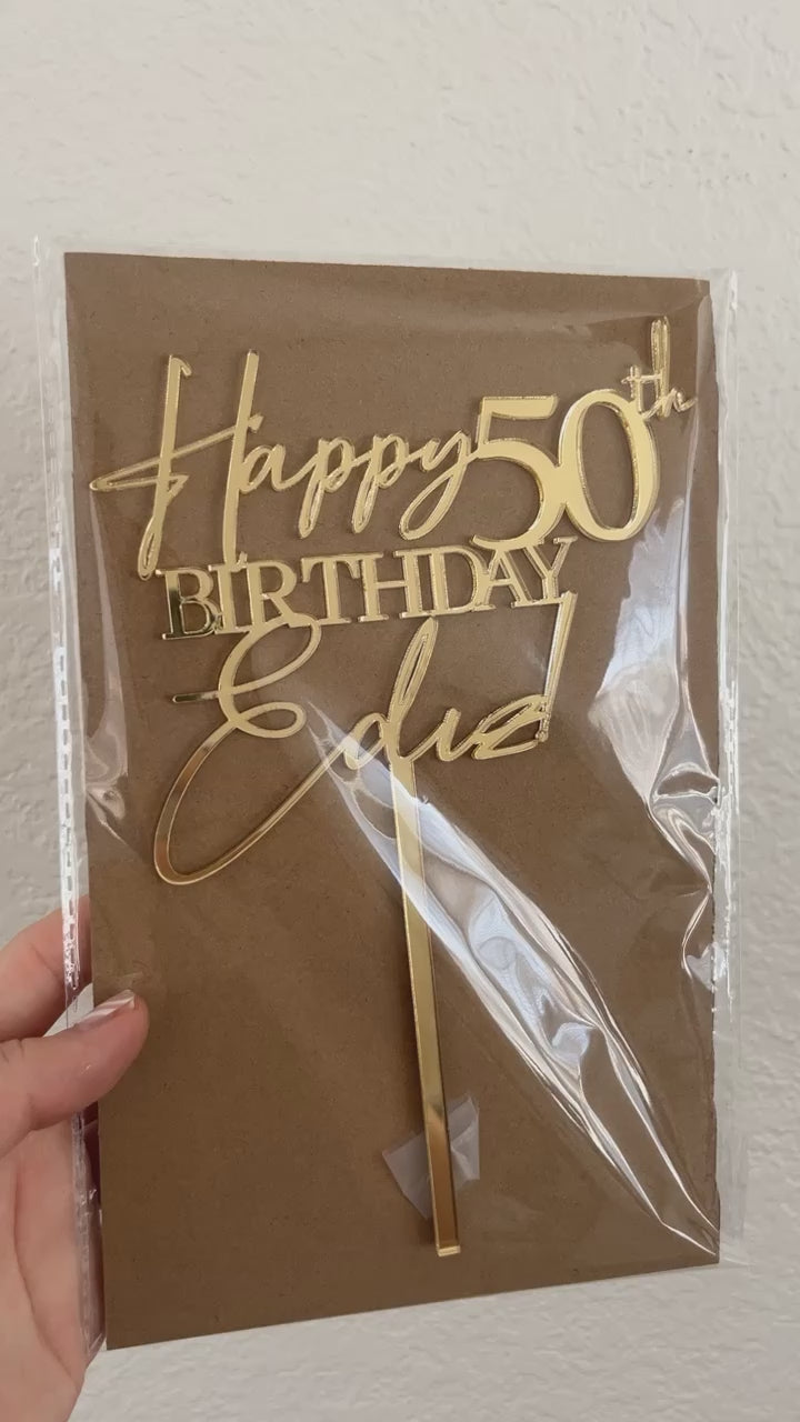 Custom acrylic birthday cake topper gold mirror